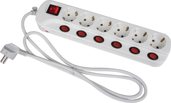 Heitronic 45191 Steckdosenleiste mit Schalter 6fach Weiß Schutzkontakt 1 St.