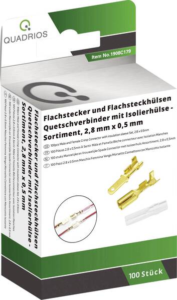 Quadrios 1908C179 Quetschverbinder-Sortiment 0.50 mm² 1 mm² Messing, Transparent 100 Teile
