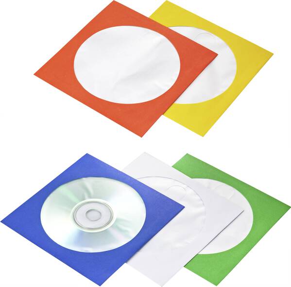 Basetech CD Hülle BT-2267608 1 CD/DVD/Blu-Ray Blau, Grün, Orange, Weiß, Gelb Papier 100 St.