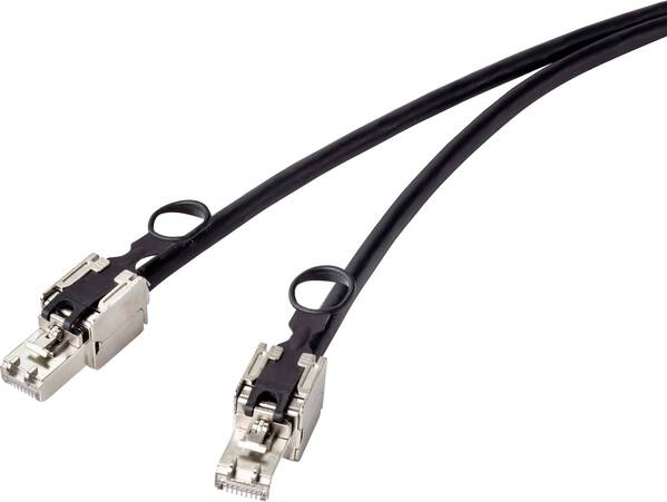 Renkforce RF-4538216 RJ45 Netzwerkkabel, Patchkabel CAT 6a S/FTP 0.50 m Schwarz mit Zugring zur Entriegelung 1 St.