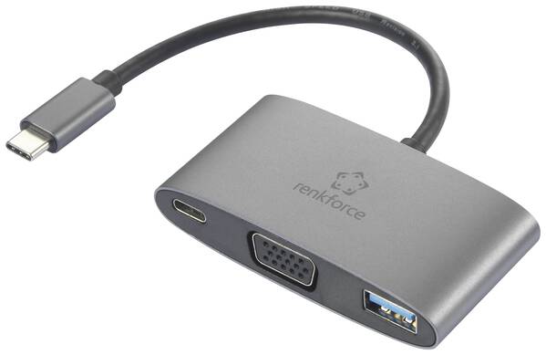 Renkforce USB-C®, VGA Adapter [1x USB-C® Stecker - 1x USB-C® Buchse (Power Delivery), VGA-Buchse, USB 3.2 Gen 1 Buchse A