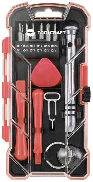 TOOLCRAFT TO-7746381 Reparaturset Smartphone, Bit Set in Aufbewahrungsbox 18teilig