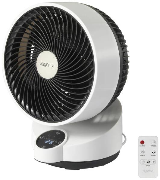 Sygonix Tischventilator 50 W (Ø x H) 250 mm x 318 mm Schwarz, Weiß
