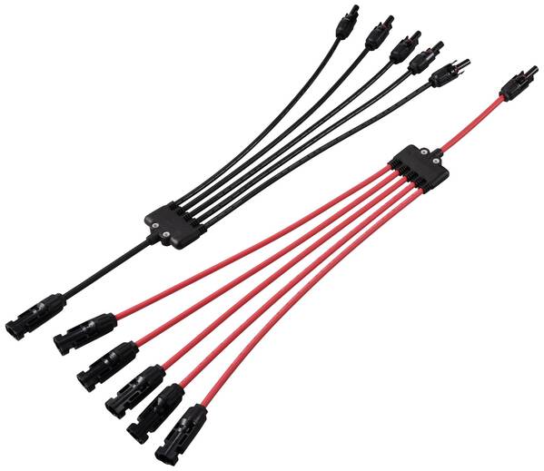 Je 1x Verteiler Y Solarstecker Stecker auf 5x Buchse + Buchse auf 5x Stecker TC-12195668 Schwarz, Rot TRU COMPONENTS In