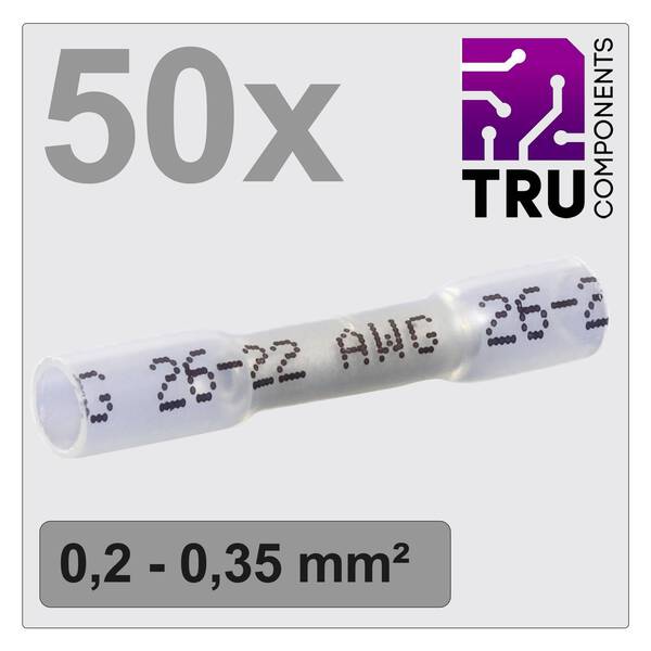 TRU COMPONENTS TC-12888396 Stoßverbinder mit Schrumpfschlauch 0.2 mm² 0.35 mm² Vollisoliert Weiß 50 St.