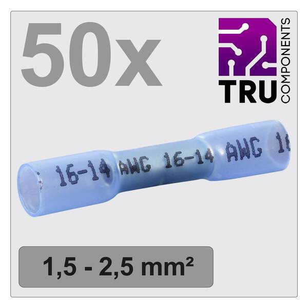 TRU COMPONENTS TC-12888404 Stoßverbinder mit Schrumpfschlauch 1.5 mm² 2.5 mm² Vollisoliert Blau 50 St.