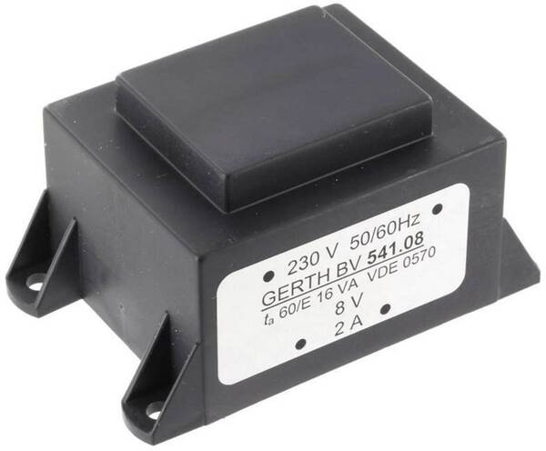 Gerth PTA540801 Printtransformator 1 x 230 V 1 x 8 V/AC 16 VA 2000 mA