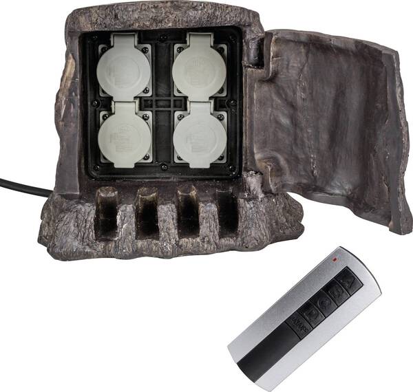 Heitronic 37501 Gartensteckdose 4fach Braun mit Fernbedienung