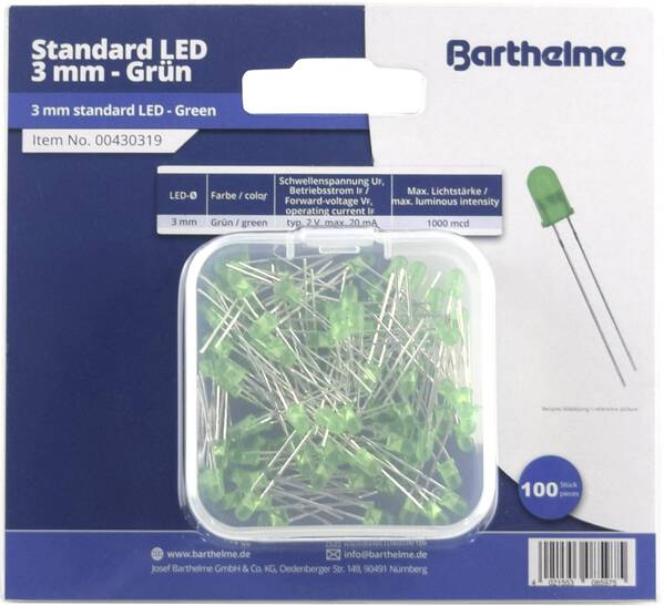 Barthelme LED-Sortiment Grün Rund 3 mm 100 mcd 30 ° 20 mA 2 V