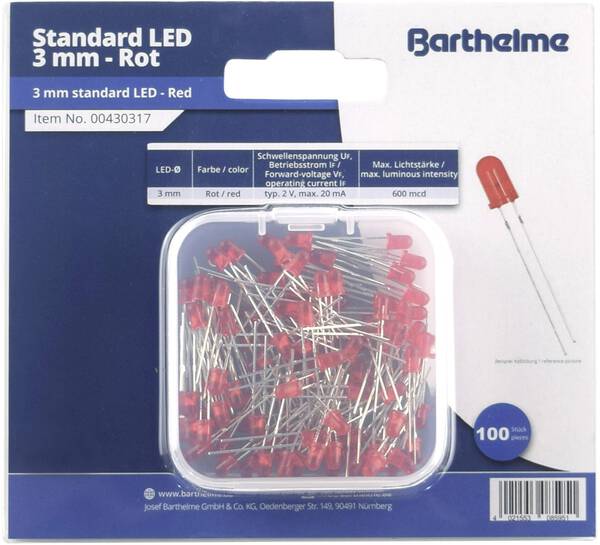 Barthelme LED-Sortiment Rot Rund 3 mm 600 mcd 30 ° 20 mA 2 V