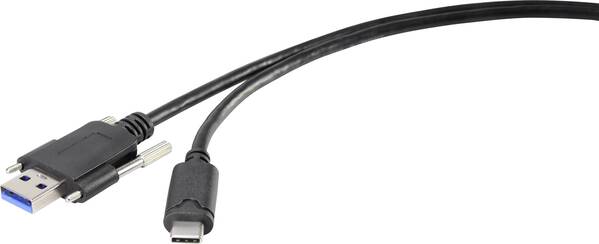 Renkforce USB-Kabel USB 3.2 Gen1 (USB 3.0 / USB 3.1 Gen1) USB-A Stecker, USB-C® Stecker 1.00 m Schwarz schraubbar RF-338