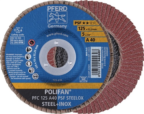 PFERD Fächerscheibe POLIFAN A PSF STEELOX D.125mm K.60 kon.Stahl/INOX NK PFERD