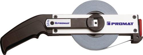 PROMAT Rahmenbandmaß L.30m Band-B.13mm Acm EG II Alu.weiß Stahlmaßband PROMAT