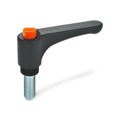 Ganter Norm® - 600-78-M8-30-DOR Flache verstellbare Klemmhebel mit Ausrastknopf, Kunststoff, Schraube Stahl