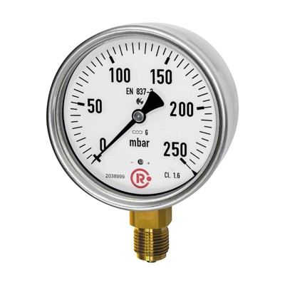 RIEGLER® - Kapselfedermanometer, Edelstahl, G 1/2" radial unten, 0-60 mbar, Ø100