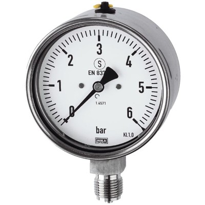 RIEGLER® - Manometer, Edelstahl, Sicherh., G 1/2" radial unten, 0-10,0 bar, Ø 100mm