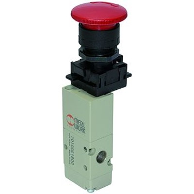 RIEGLER® - 3/2-Wegeventil manueller Pilztaster, Notrastung, NC, monostabil, G 1/8"
