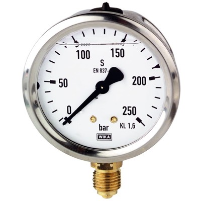 RIEGLER® - Glyzerinmanometer, Edelstahl, G 1/2" unten, 0-1,6 bar, Ø 100