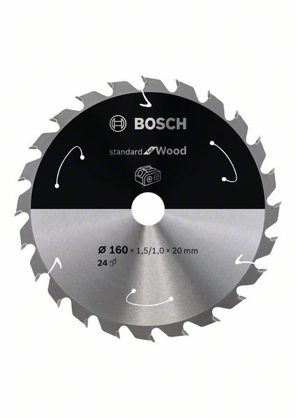 BOSCH Akku-Kreissägeblatt Standard for Wood, 160 x 1,5/1 x 20, 24 Zähne